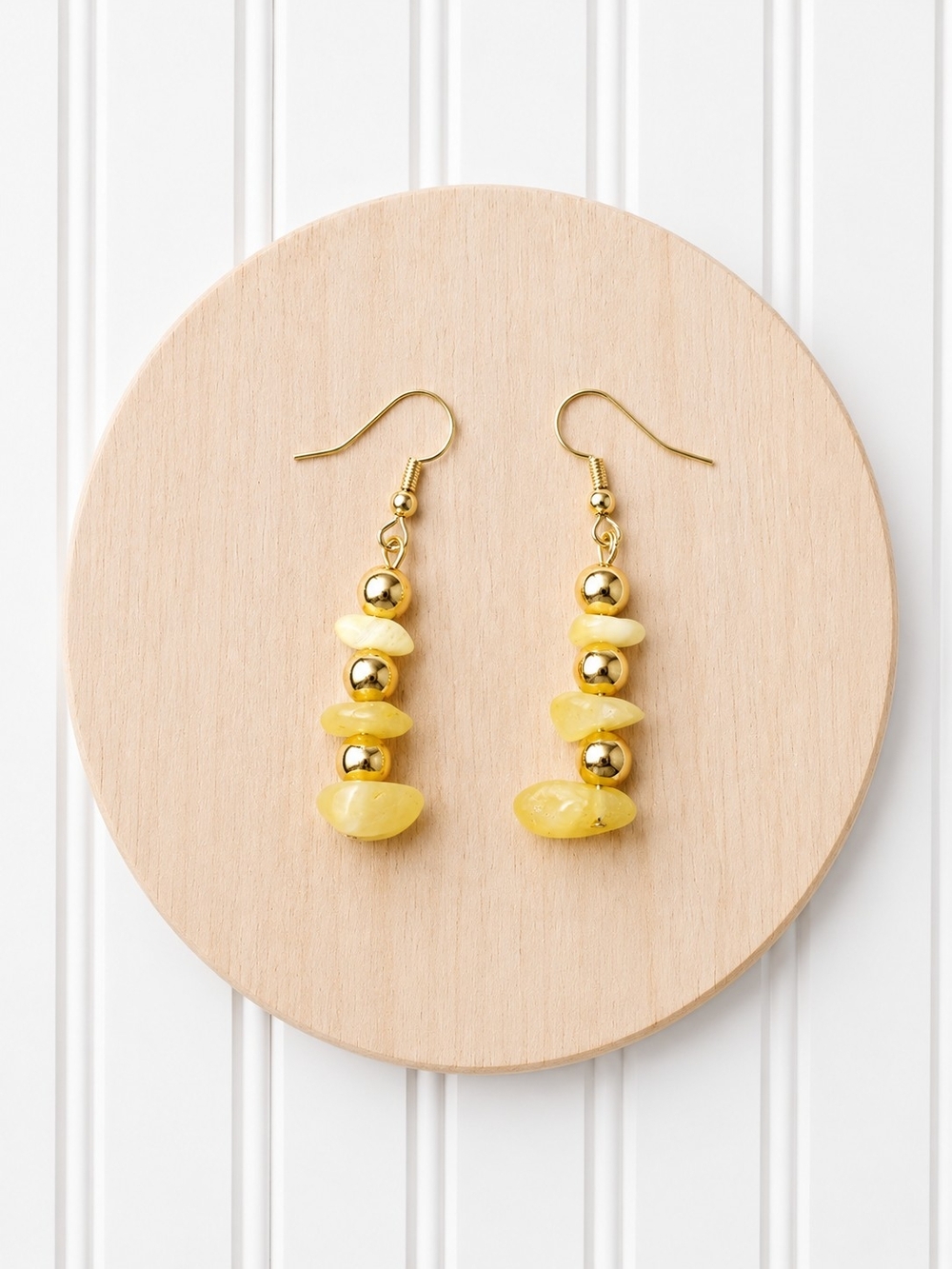 Natural Stone Gemstone Amber Gold Drop Earrings